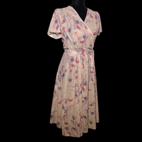 Handmade - 70's Floral Flutter Sleeve Sheer Dress - Size S/M - Picture 5 of 5